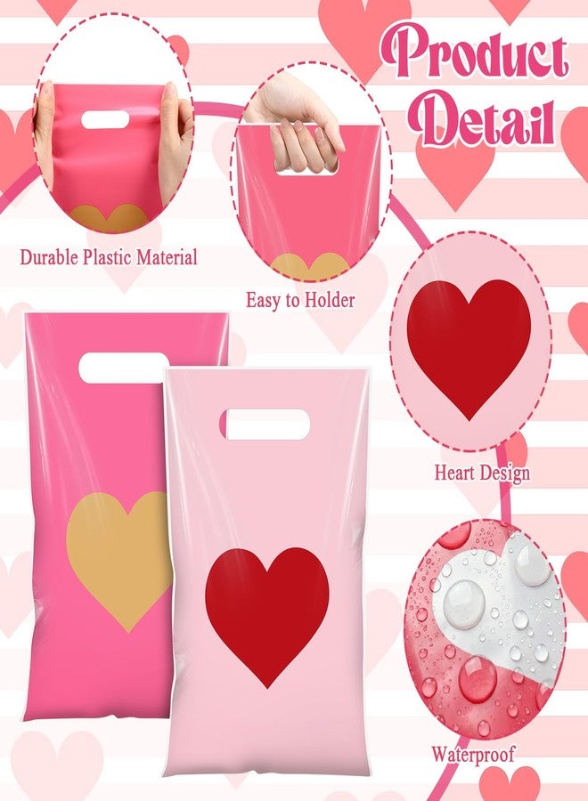 Pickmesh 100 Pcs Valentines Day Plastic Bags Bulk Valentine Candy Cellophane Bags with Handles for Gift Exchange Heart Goodie Treat Handbags for Sweet Day Birthday Party Favor Supplies, Classic - Image 3